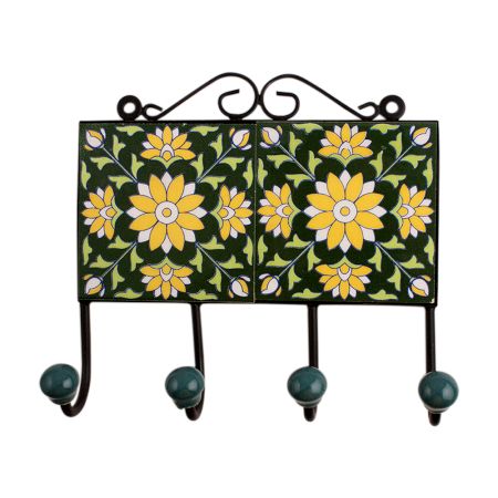 Green Floral Ceramic Tiles Hooks-471